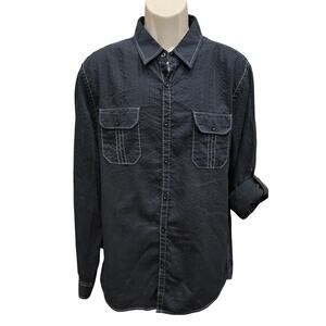 Michael Brandon slim fit XL grunge black roll tab sleeve moto comfort button up